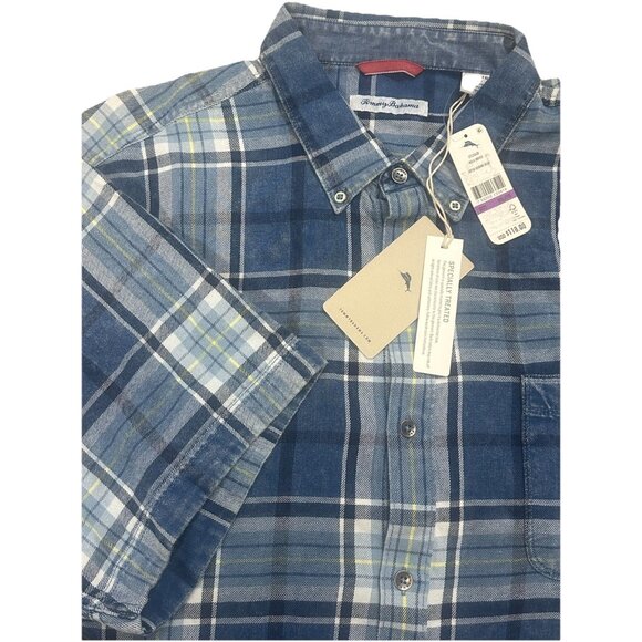 Tommy Bahama Mens XXL Hola Indigo Bering Blue Plaid Short Sleeve Button-Up Shirt - Picture 6 of 12